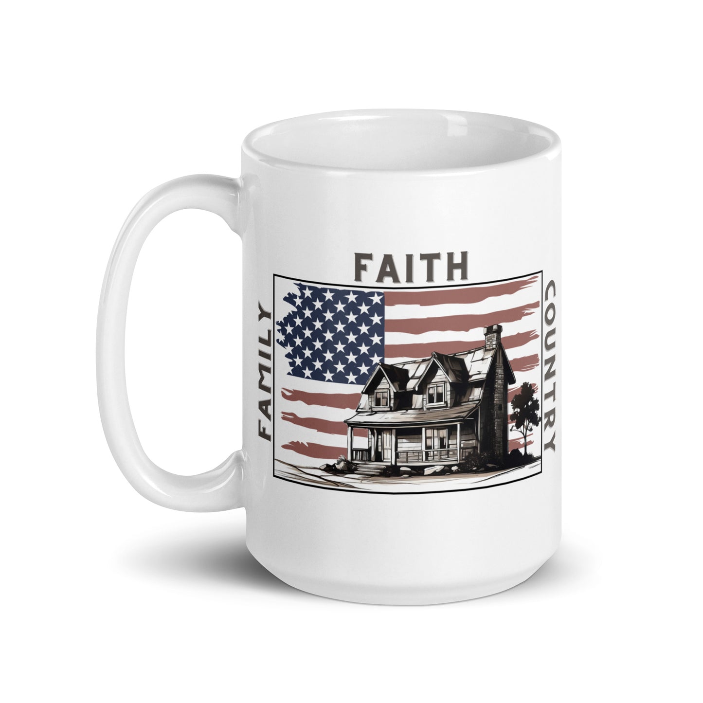 Patriotic Ceramic Mug White "Family Faith Country" M830007