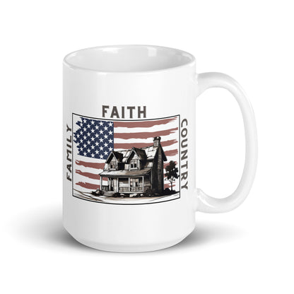 Patriotic Ceramic Mug White "Family Faith Country" M830007