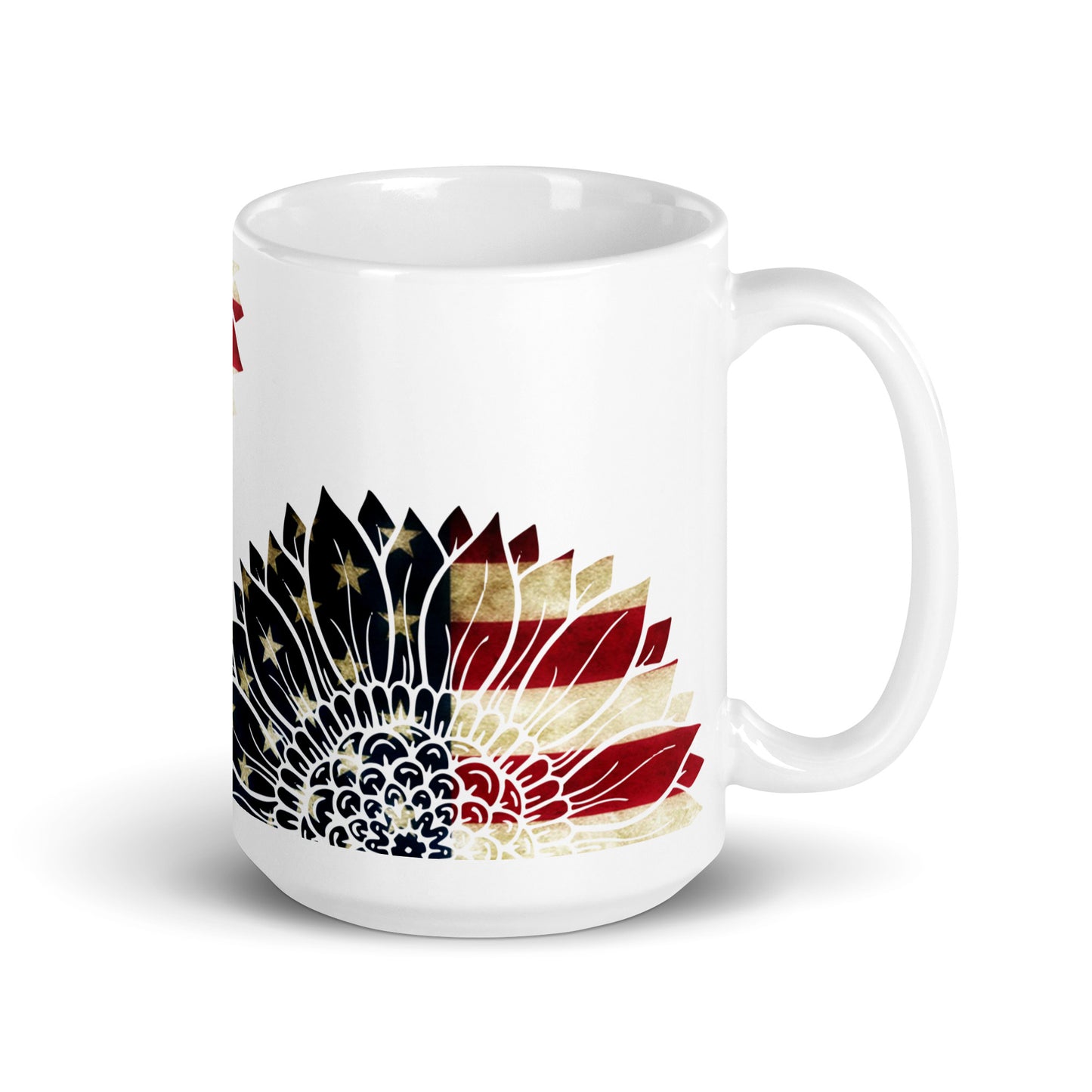 Patriotic Ceramic Mug White "Red White and Blue Flower" M830015