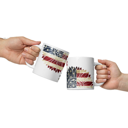 Patriotic Ceramic Mug White "Red White and Blue Flower" M830015