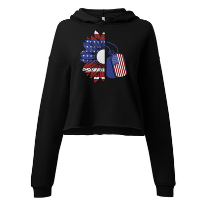 Patriotic Crop Hoodie Women "American Flower with Dog Tags" H210033