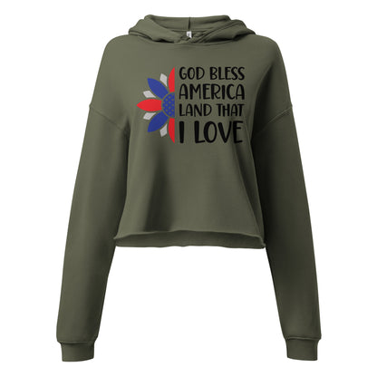 Patriotic Crop Hoodie Women "God Bless America Land that I Love" H210031