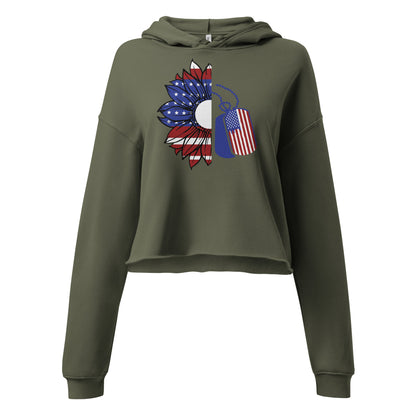 Patriotic Crop Hoodie Women "American Flower with Dog Tags" H210033