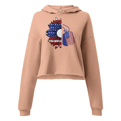 Patriotic Crop Hoodie Women "American Flower with Dog Tags" H210033