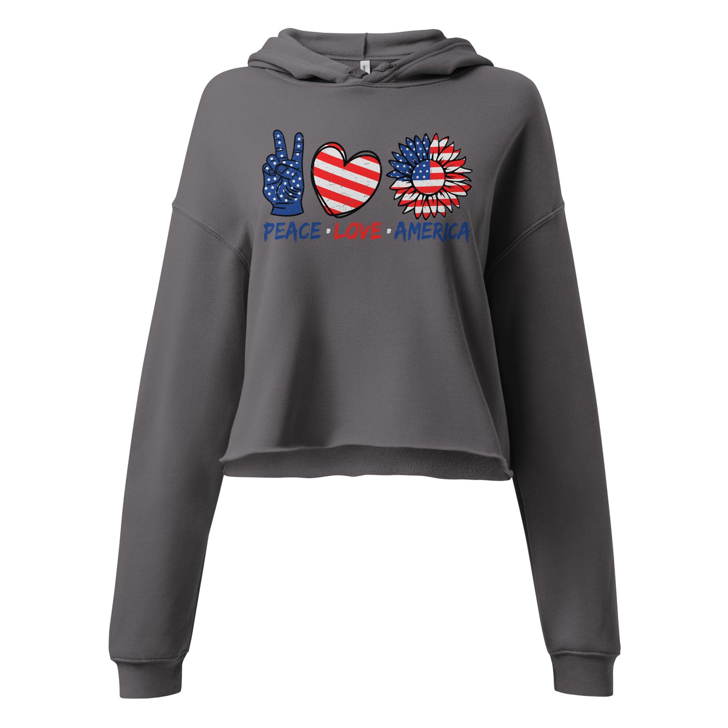 Patriotic Crop Hoodie Women "Peace Love America" H210032