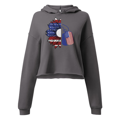 Patriotic Crop Hoodie Women "American Flower with Dog Tags" H210033