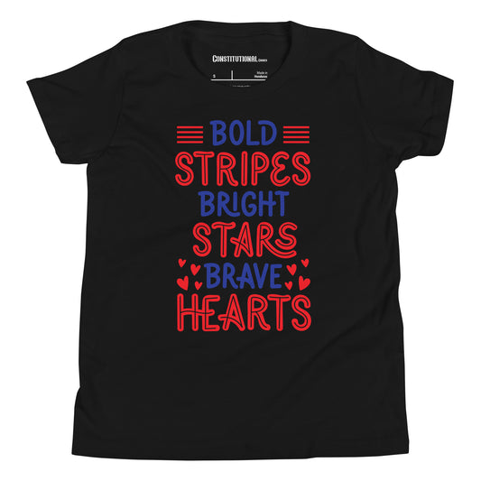 Patriotic T-Shirt for Kids "Bold Stripes Bright Stars Brave Hearts" TS320010