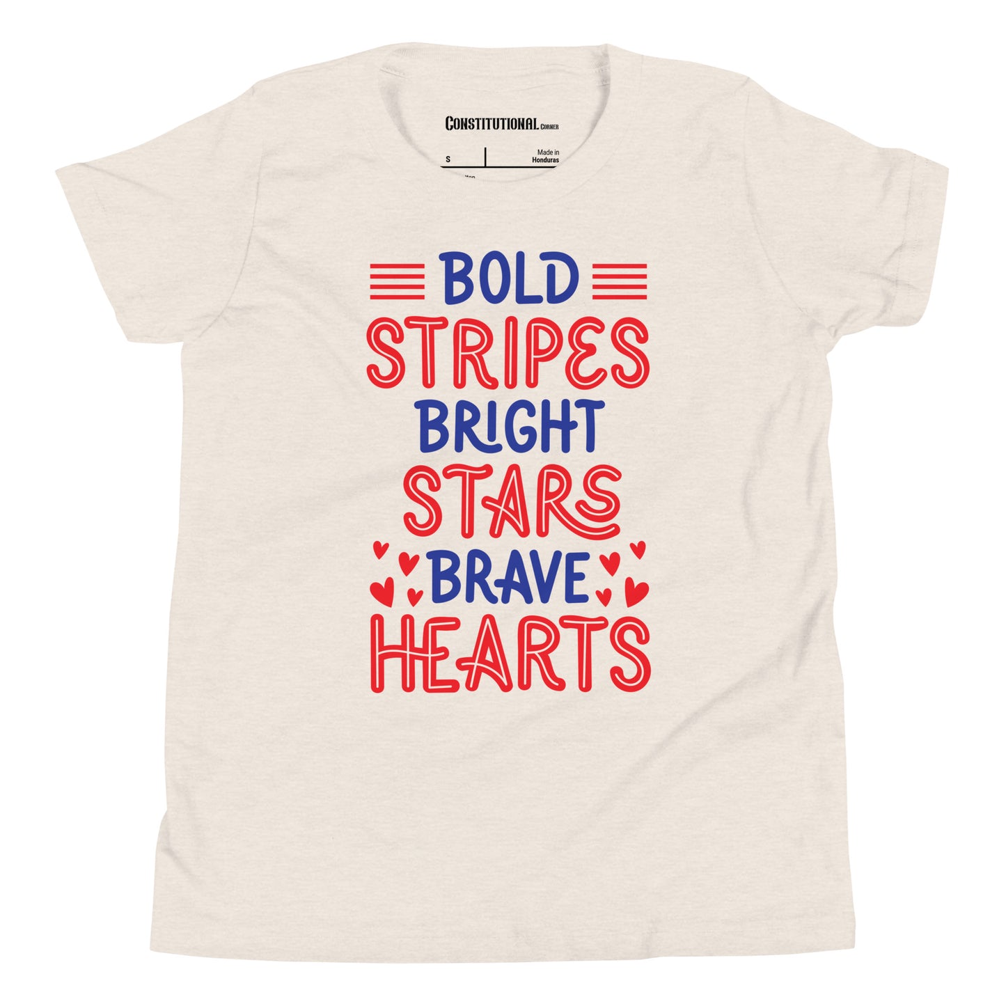 Patriotic T-Shirt for Kids "Bold Stripes Bright Stars Brave Hearts" TS320010