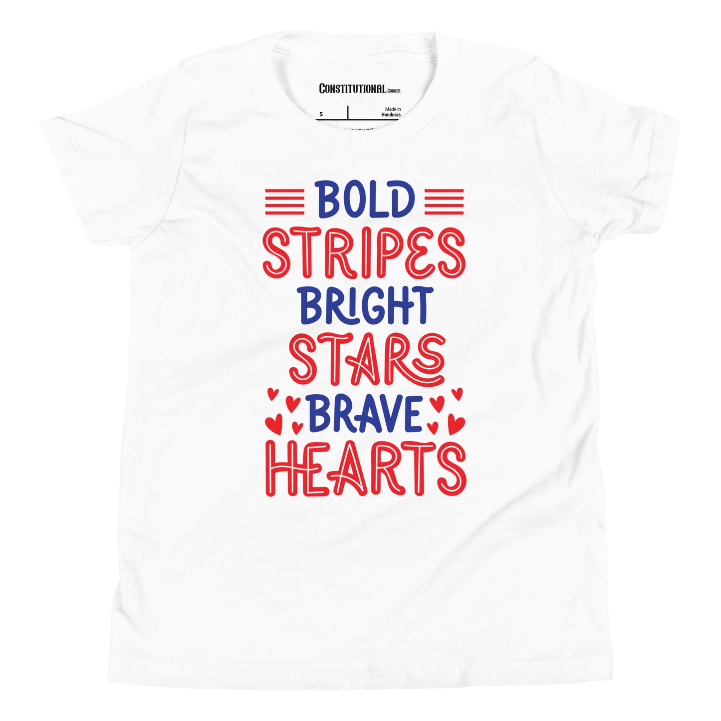 Patriotic T-Shirt for Kids "Bold Stripes Bright Stars Brave Hearts" TS320010